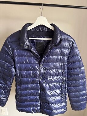 Men's Shiny Quilted Puffer Jacket in Deep Blue